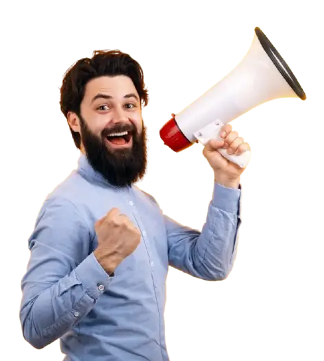 Optimizare Sites - Criação e Otimização de Sites - Como divulgar meu negócio com anúncios e publicidade online (8) - Homem com Megafone