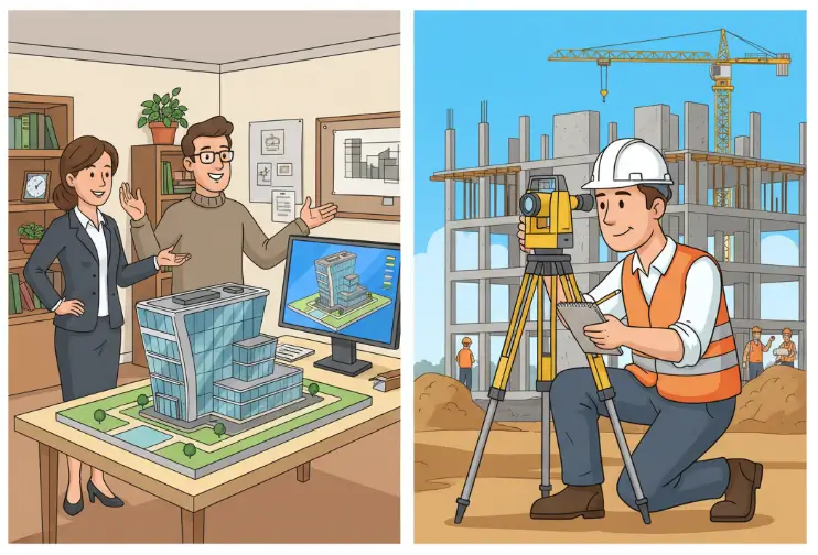 os dois profissionais = engenheiro civil x arquiteto urbanista, conheça as nuances